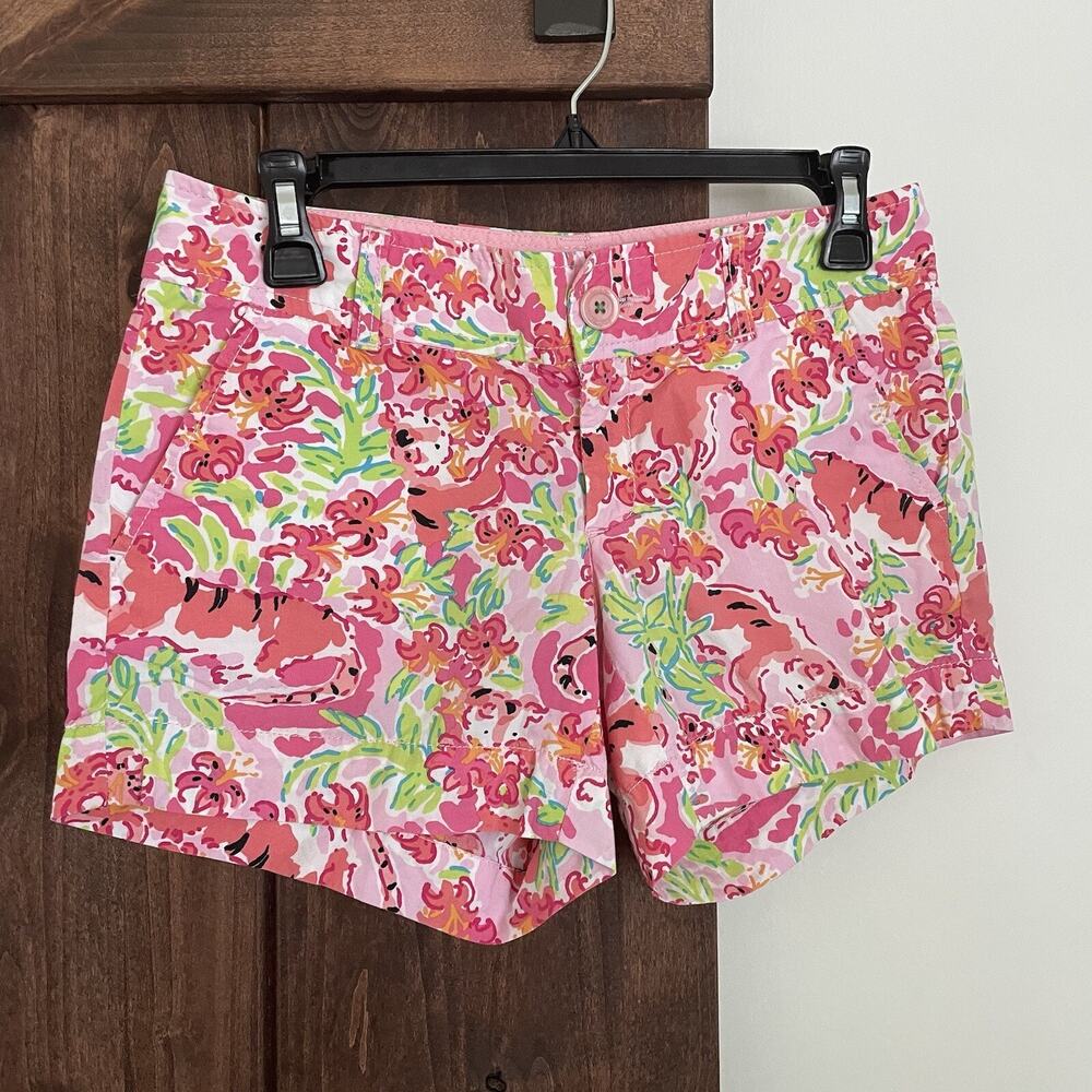 Lilly Pulitzer Shorts Call Me Kitty Tiger Lily Pink Size 0 Coastal Preppy